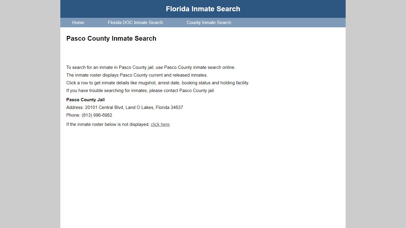 Pasco County Jail Inmate Search